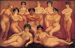 Les lutteuses (Lutteuses du Tabarin), 1907–08, oil on canvas, 105.5&nbsp;cm ×&nbsp;164&nbsp;cm (41.5&nbsp;in ×&nbsp;64.6&nbsp;in), Nouveau Musée National de Monaco
