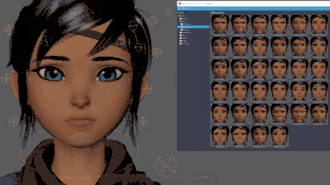An animated GIF with the close-up of a young girl, with blue eyes and black hair. Her facial expression changes throughout the GIF: smirking, smiling, scared, and sad.