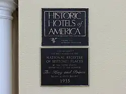 Historic Hotels of America plaque and National Register of Historic Places plaque