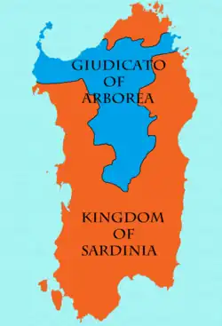 The Kingdom of Sardinia from 1410 to 1420, after the defeat of the Arborean Judicate in the Battle of Sanluri (1409)