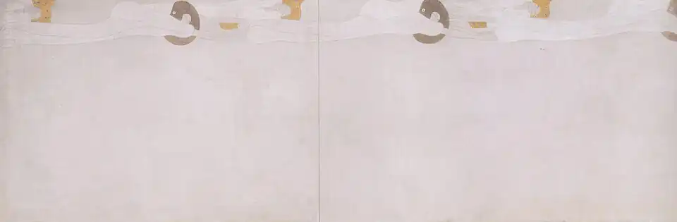 Left wall: "the yearning for happiness; the sufferings of weak mankind; ..."