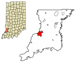 Location of Vincennes in Knox County, Indiana