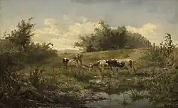 'Landscape with cows at a puddle', 1856–58; oil on panel