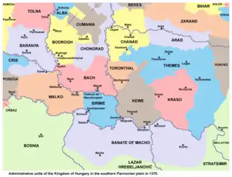 Counties of the Kingdom of Hungary in present-day Banat in the 14th century