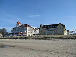 Spa buildings at the beach showing local resort architecture