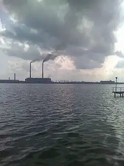 View of the Kurakhovo TPP from the northern shore of the Kurakhovo Reservoir