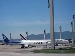 Aircraft at GIG with Corcovado in background