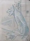 Notre Dame Gargoyle, by LVG, 1936, drawing with gouache, Goriansky Family Collection