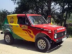 The official pace car of the Budapest-Bamako is a refurbished 1988 Lada Niva