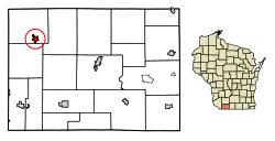 Location of Belmont in Lafayette County, Wisconsin.