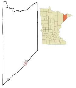 Location of the city of Beaver Bay within Lake County, Minnesota
