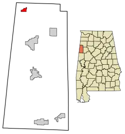 Location of Detroit in Lamar County, Alabama.