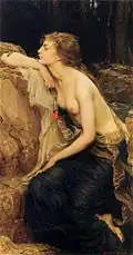 The Lamia: In this 1909 painting by Herbert James Draper, Lamia has human legs and a snakeskin around her waist. There is also a small snake on her right forearm.