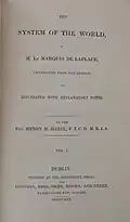 Title page to Volume 1 of Pierre-Simon Laplace's "System of the World" (1830), translated and with commentary by Harte