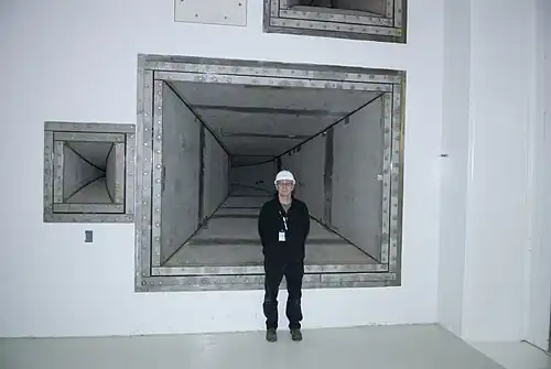 Larry Opper in front of one of the 25&nbsp;Hz horns in the RATF