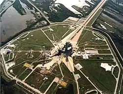 An aerial shot LC-39B during the Space Shuttle era, looking towards the south (1998)