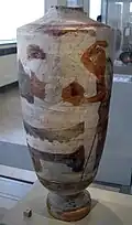 Prothesis (lying in repose) (attic plychrome lekythos (type V), from Alopeke, Group of the Huge Lekythoi, late 5th century BC)