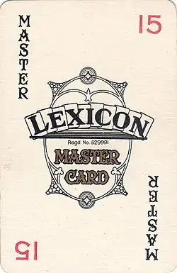 A playing card with a logo in the centre