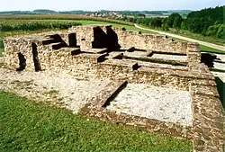 View from the northeast; in the foreground are the foundations of an older Roman stone tower (1995)
