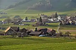 Linden (BE) – General view of the village and its surroundings from the southeast
