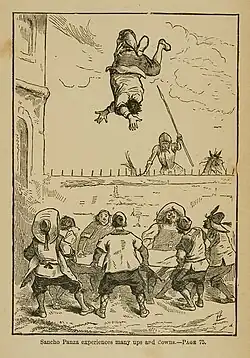 'Sancho Panza experiences many ups and downs', a chapter illustration from Don Quixote (1870).