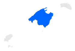 The Diocese of Mallorca in blue.