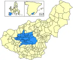 Location of Vega de Granada in the province of Granada.