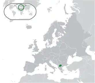 Location of&nbsp;North Macedonia&nbsp;(green) in Europe&nbsp;(dark grey)&nbsp; –&nbsp; [Legend]