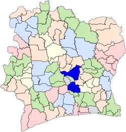 Region location map (dark blue) in Côte d'Ivoire.