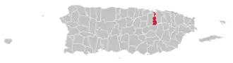 Map of Puerto Rico highlighting Guaynabo Municipality