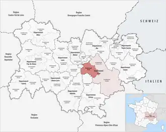 Location within the region Auvergne-Rhône-Alpes