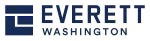 A blue square with three white lines to form a stylized "E", with the words "Everett Washington" next to it.
