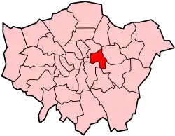 Location of the London Borough of Tower Hamlets in Greater London
