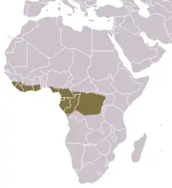 Map showing the range of a host for I.&nbsp;sanghae, the black-bellied pangolin