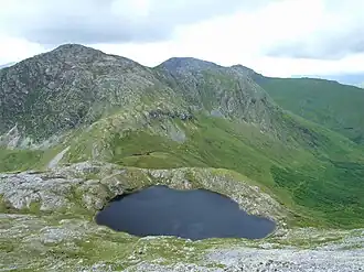 Looking north from summit of Binn idir and dá Log to Lough Maumahoge, Knocknahillion and Letterbreckaun