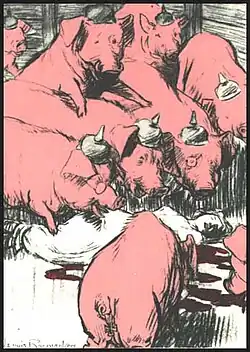 Thrown to the Swine: The Martyred Nurse (first appeared 28 October 1915 in De Telegraaf). The nurse is Edith Cavell.