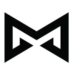 A bold outline which defines the "M" in the company's name out of white space