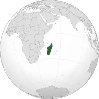 Location of&nbsp;Madagascar&nbsp;(dark green)