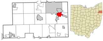 Location of Struthers in Mahoning County, Ohio.