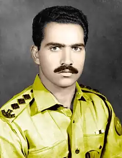 Shabbir Sharif in Captain insignia after 1965 War, wearing the Sitara-i-Jur'at on his chest.