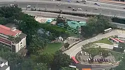 An aerial view of the mosque and adjoining mausoleum, as seen in 2016.