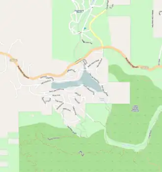 Close up map of Malibou Lake in Los Angelos along side Mullholland Highway