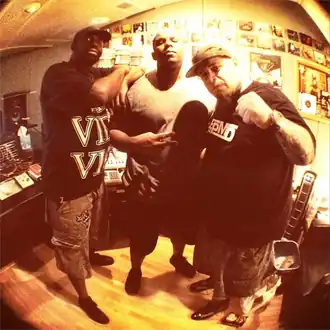 Left to right: Malik B., Lawrence Arnell, Vinnie Paz (2014)