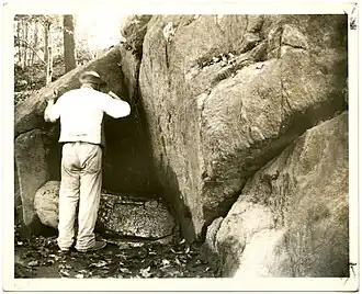 Unidentified man drinking from the spring at W. 110th Street, Central Park, 50 feet west of Seventh Avenue, New York City, October 16, 1897