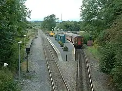 The train to Ballina is already waiting, doors open, for the Dublin Westport train to arrive at Manulla Junction station, 6th Sept 2006