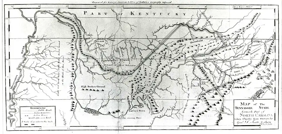 1796 map of Tennessee by surveyor Daniel Smith