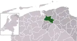 Highlighted position of Zuidhorn in a municipal map of Groningen