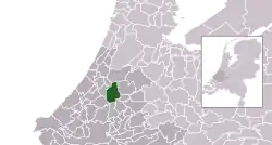 Highlighted position of the former municipality of Rijnwoude in a municipal map of South Holland
