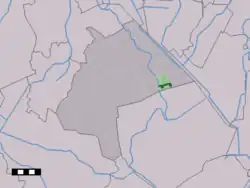 The village centre (dark green) and the statistical district (light green) of Gasselternijveen in the municipality of Aa en Hunze.