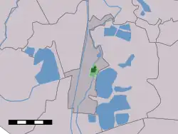 The village centre (dark green) and the statistical district (light green) of Vreeland in the former municipality of Loenen.